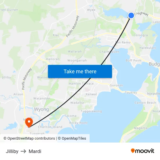 Jilliby to Mardi map