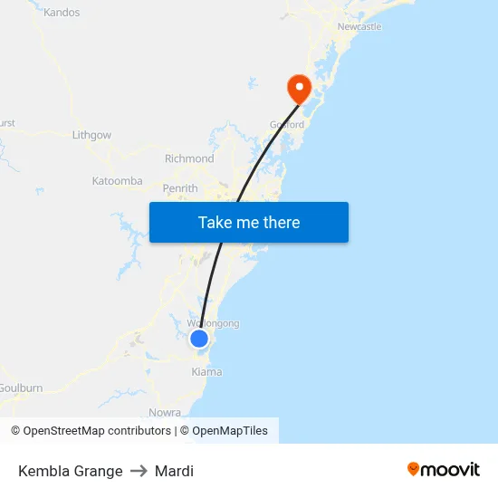 Kembla Grange to Mardi map