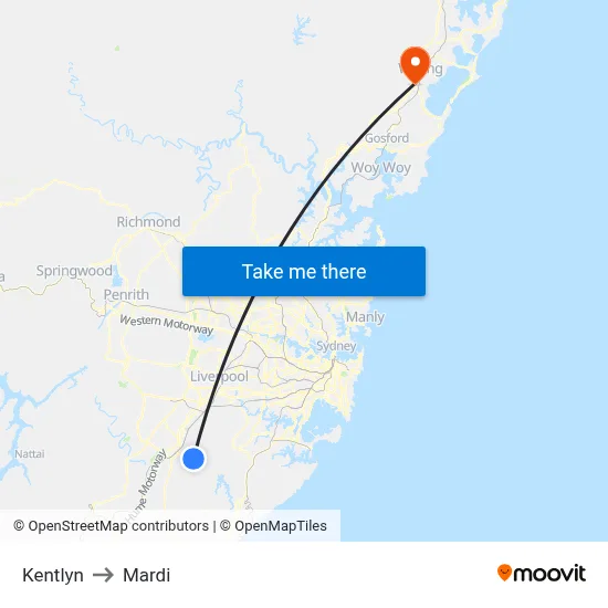 Kentlyn to Mardi map