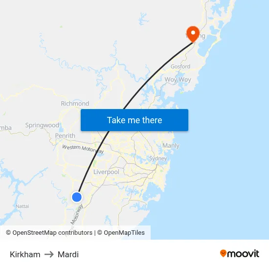 Kirkham to Mardi map