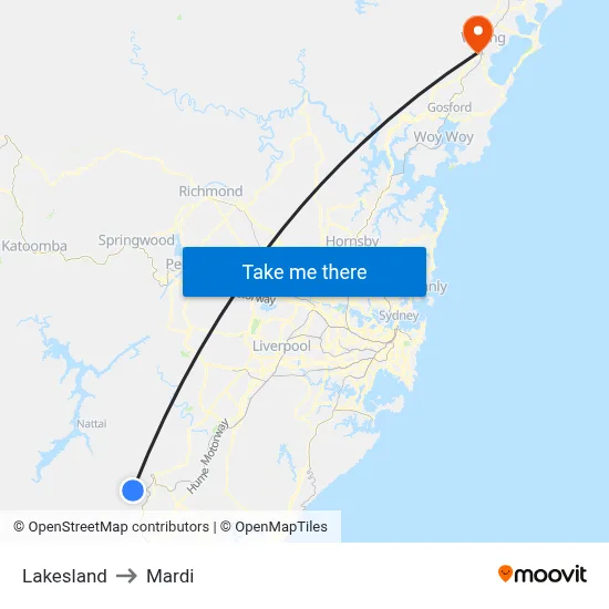 Lakesland to Mardi map