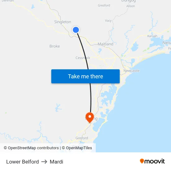 Lower Belford to Mardi map