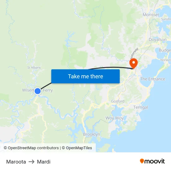 Maroota to Mardi map