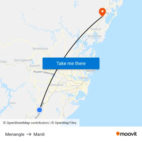 Menangle to Mardi map