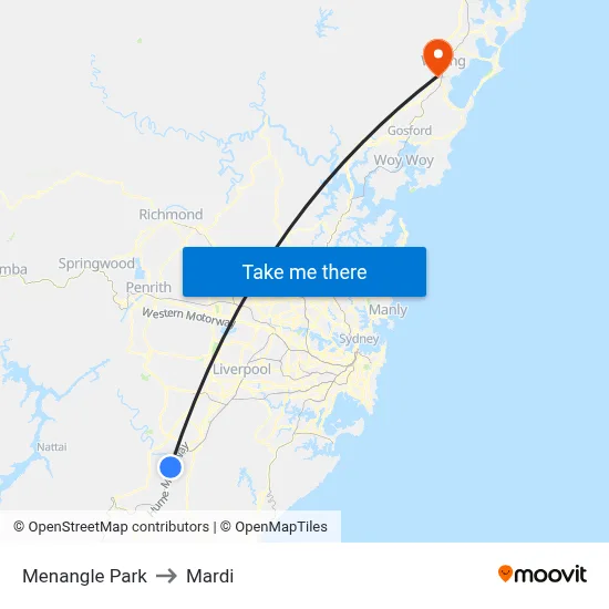 Menangle Park to Mardi map