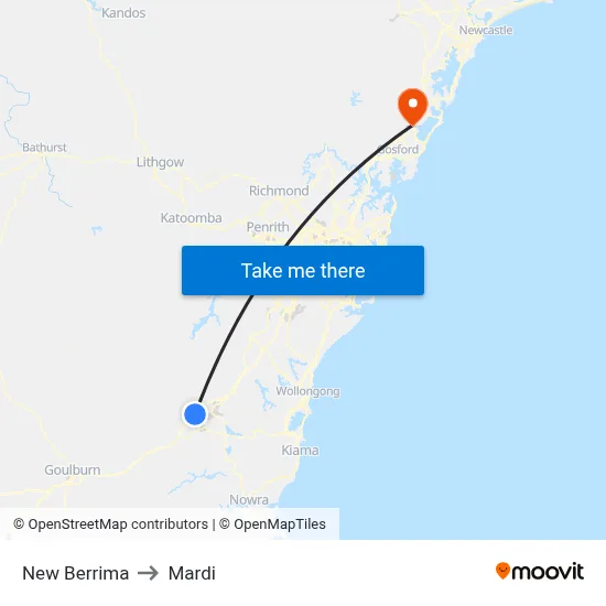 New Berrima to Mardi map