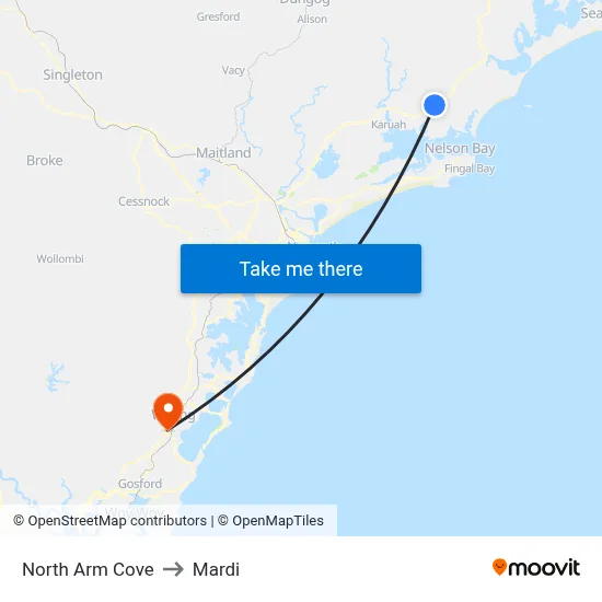 North Arm Cove to Mardi map