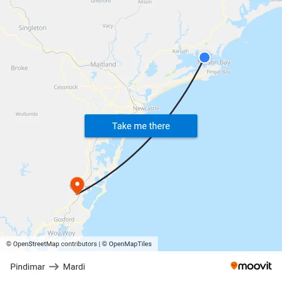 Pindimar to Mardi map