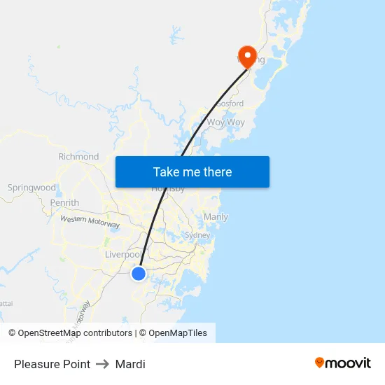Pleasure Point to Mardi map