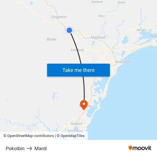 Pokolbin to Mardi map