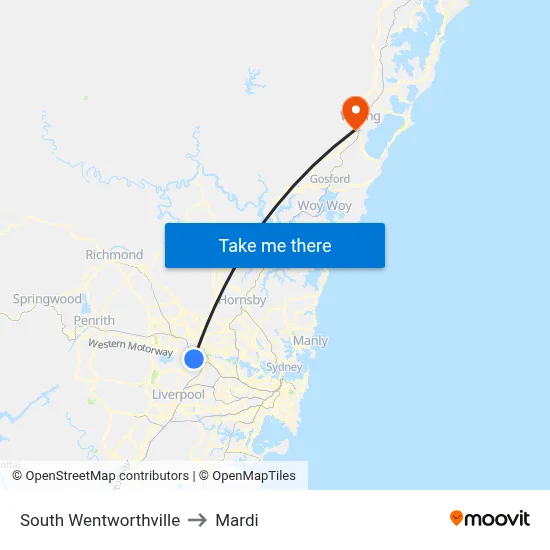 South Wentworthville to Mardi map