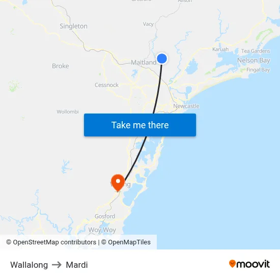 Wallalong to Mardi map