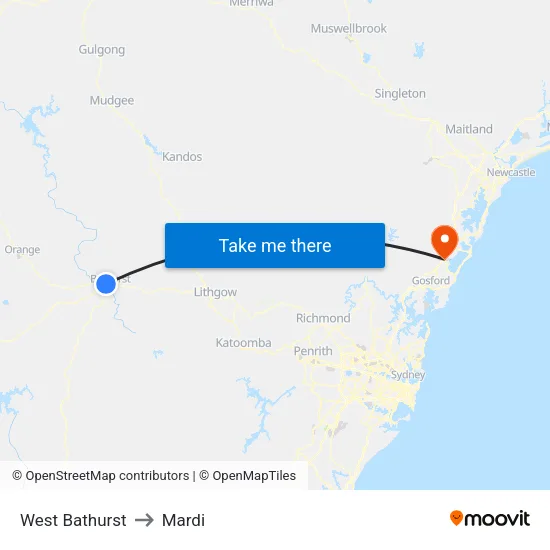 West Bathurst to Mardi map