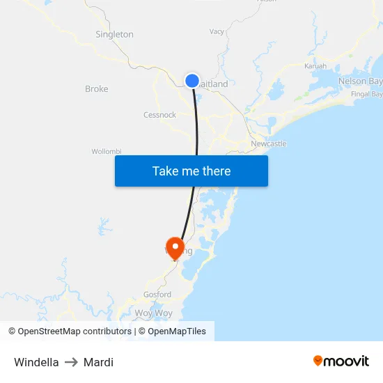 Windella to Mardi map