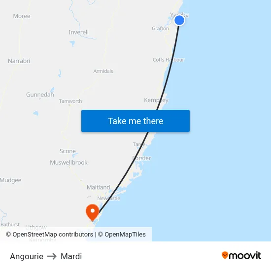 Angourie to Mardi map