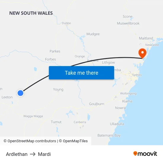 Ardlethan to Mardi map