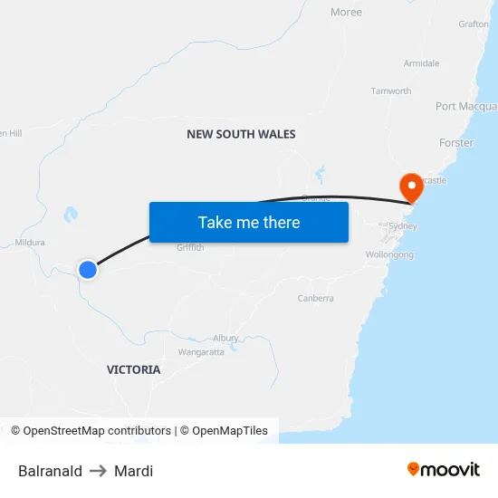 Balranald to Mardi map