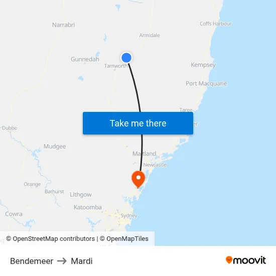 Bendemeer to Mardi map