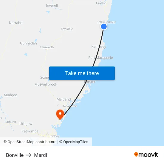 Bonville to Mardi map