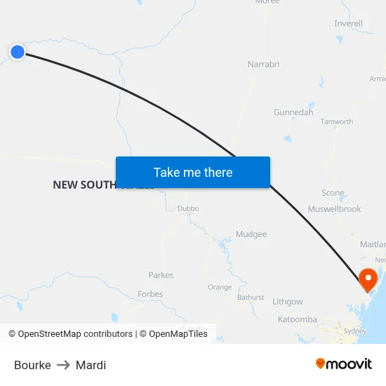 Bourke to Mardi map