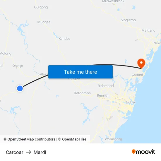 Carcoar to Mardi map