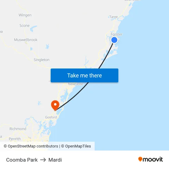 Coomba Park to Mardi map