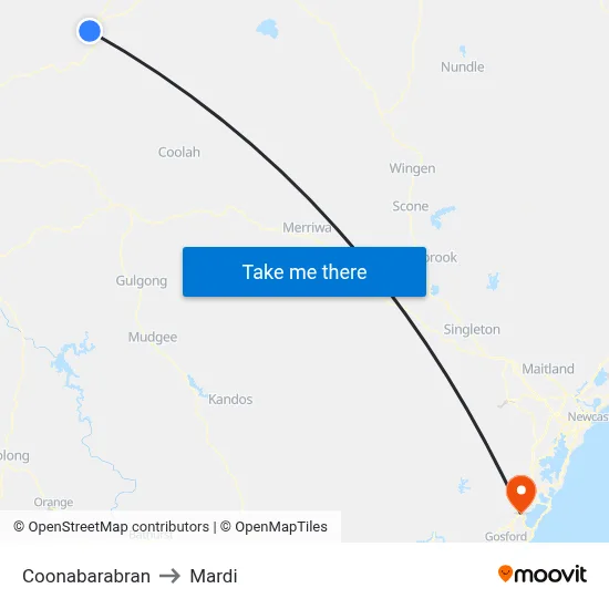 Coonabarabran to Mardi map