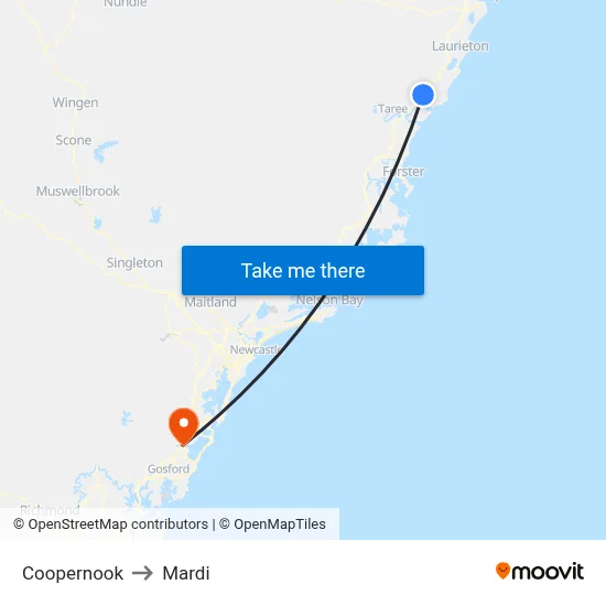Coopernook to Mardi map
