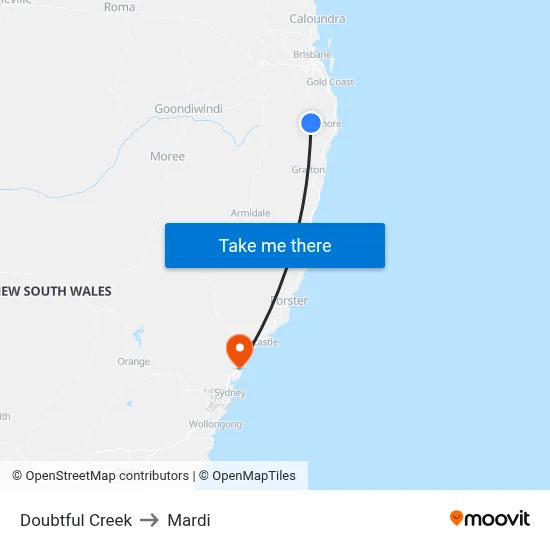 Doubtful Creek to Mardi map