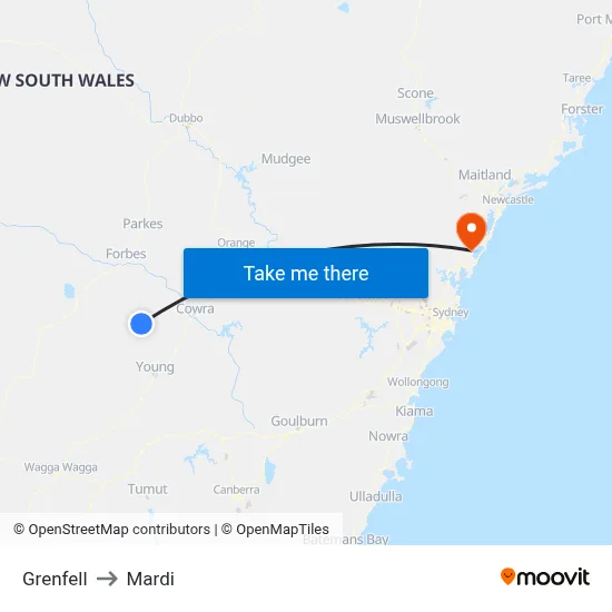 Grenfell to Mardi map
