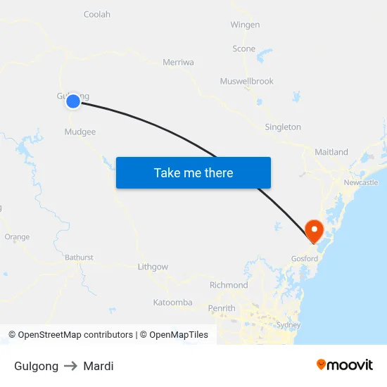 Gulgong to Mardi map