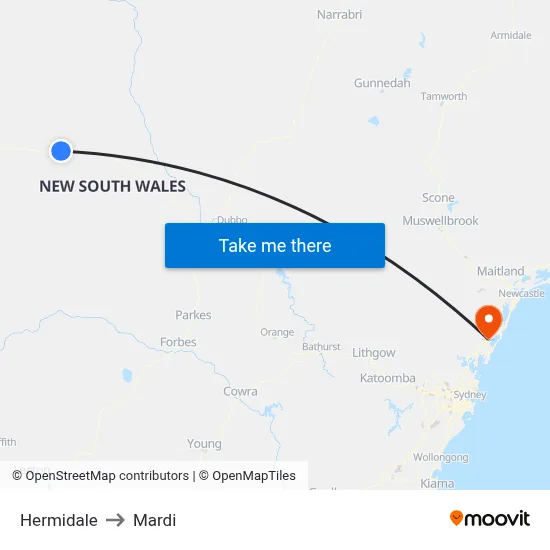 Hermidale to Mardi map
