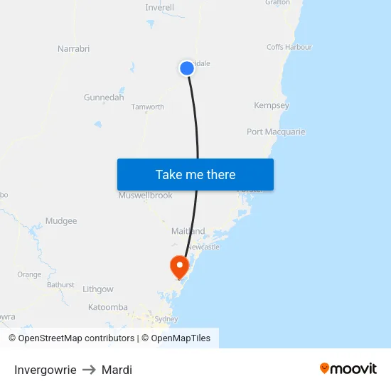 Invergowrie to Mardi map