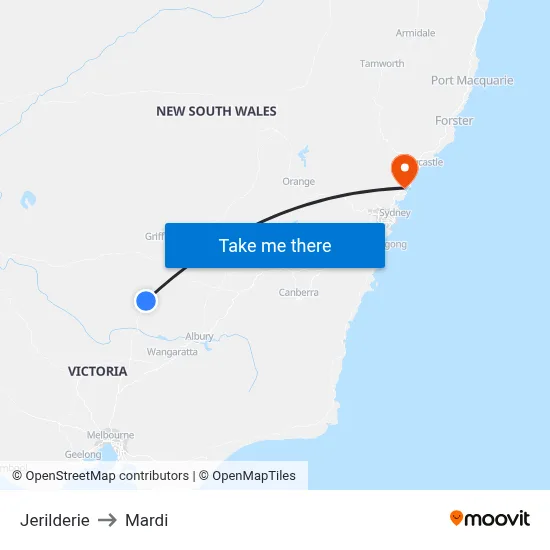 Jerilderie to Mardi map