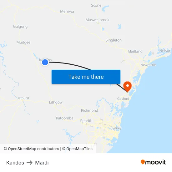 Kandos to Mardi map