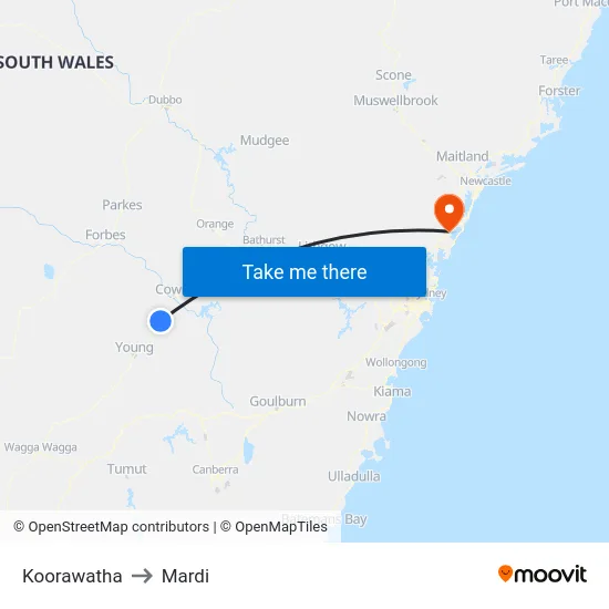 Koorawatha to Mardi map