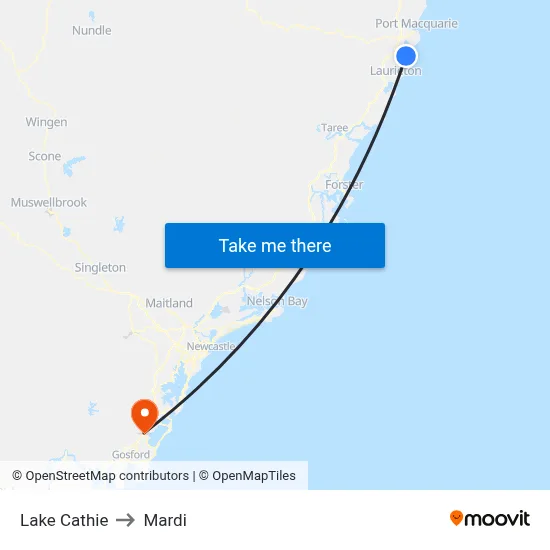 Lake Cathie to Mardi map