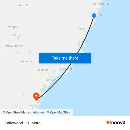 Lakewood to Mardi map