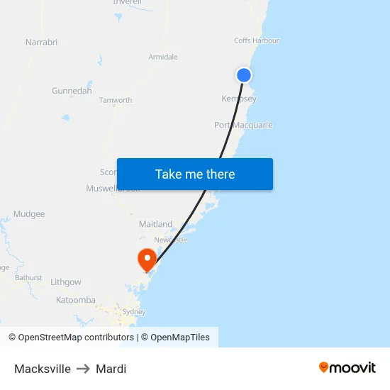 Macksville to Mardi map