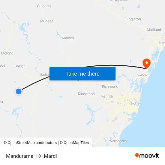 Mandurama to Mardi map
