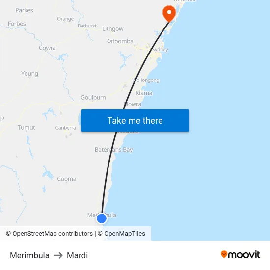 Merimbula to Mardi map