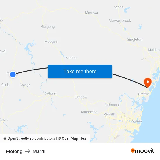 Molong to Mardi map