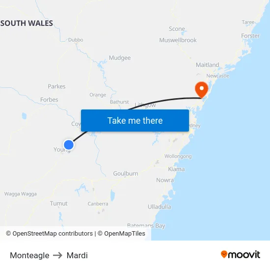 Monteagle to Mardi map