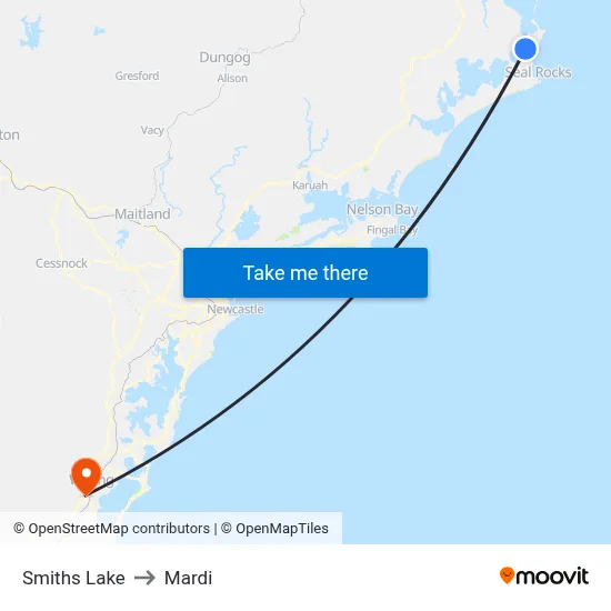Smiths Lake to Mardi map