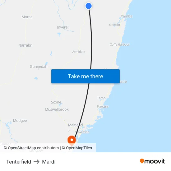 Tenterfield to Mardi map