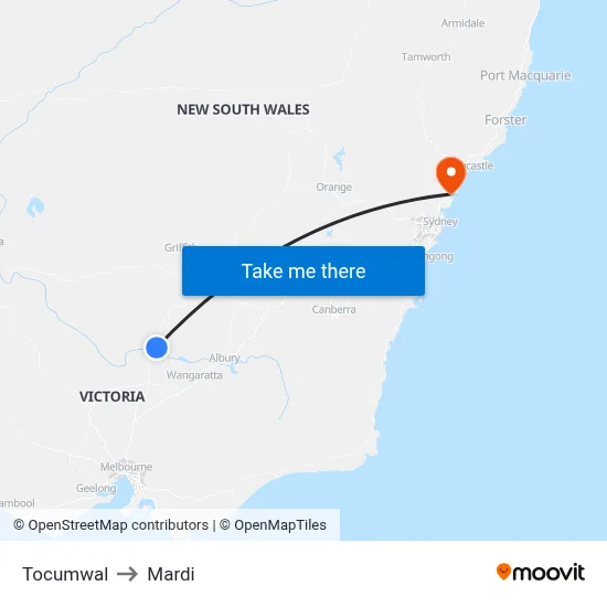 Tocumwal to Mardi map