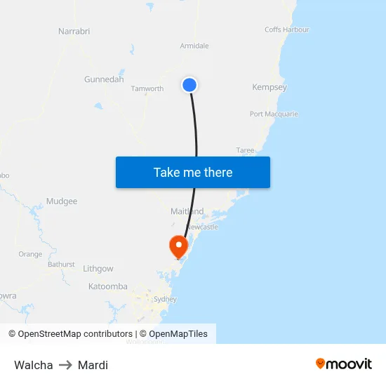 Walcha to Mardi map