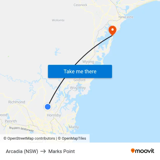 Arcadia (NSW) to Marks Point map