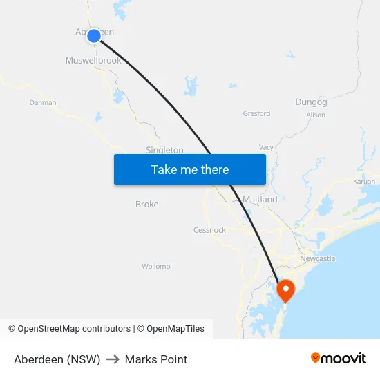 Aberdeen (NSW) to Marks Point map