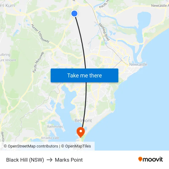 Black Hill (NSW) to Marks Point map